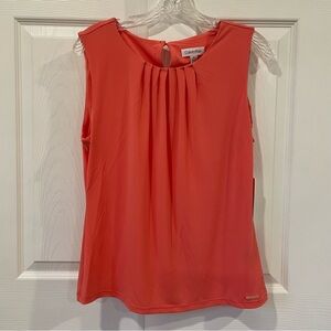 Calvin Klein Sleeveless Pleated Neck Camisole - Coral size M NWT